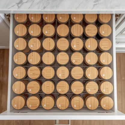 ARIA COLLECTION | BOROSILICATE GLASS SPICE JARS WITH BAMBOO LIDS (36-PIECE SET)