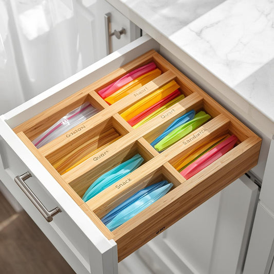 Aria Collection | Bamboo Ziploc Bag Storage Organizer (4-SLOT SYSTEM)